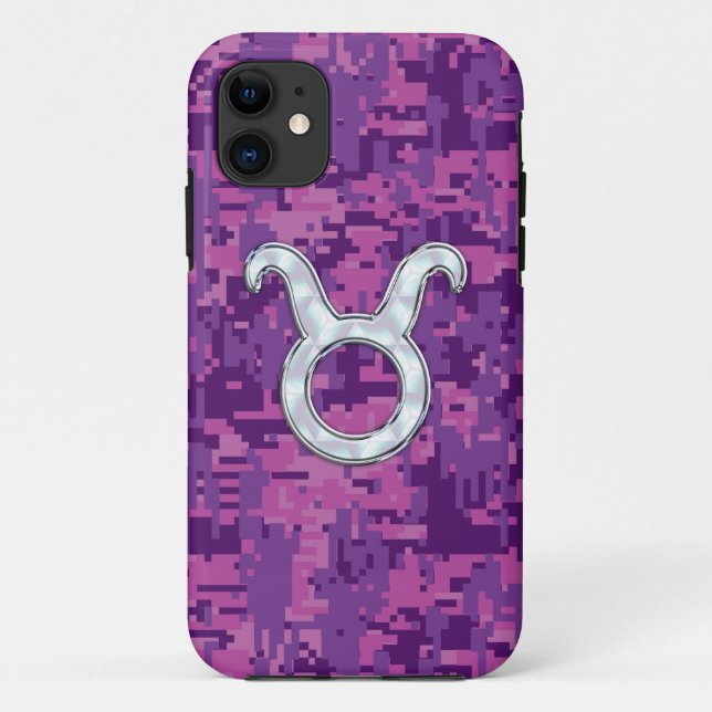 Pearl Pink Taurus Zodiac Sign on Digital Camo Case-Mate iPhone Case (Back)