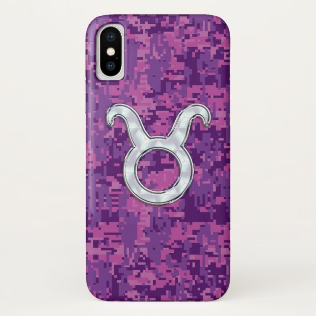 Pearl Pink Taurus Zodiac Sign on Digital Camo Case-Mate iPhone Case (Back)