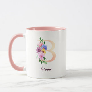 Pearl Pink Watercolor Floral Letter B Monogram Mug