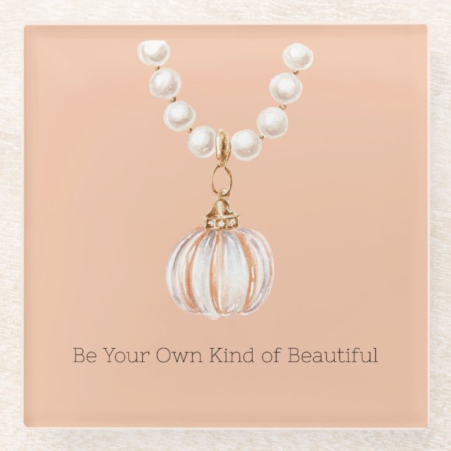 Pearl Pumpkin Necklace Glass Coaster (Front)