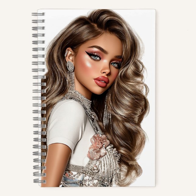 Pearl & Rhinestone Glam Girl Spiral Notebook (Front)