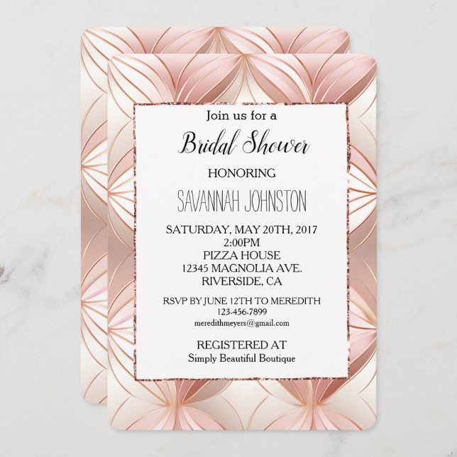 Pearl Rose Gold Abstract Bridal Shower Invitation (Front/Back)
