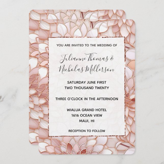 Pearl Rose Gold Floral Wedding Invitation (Front/Back)