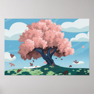 Pearl’s Tree: Stylised Cherry Blossom Landscape Poster
