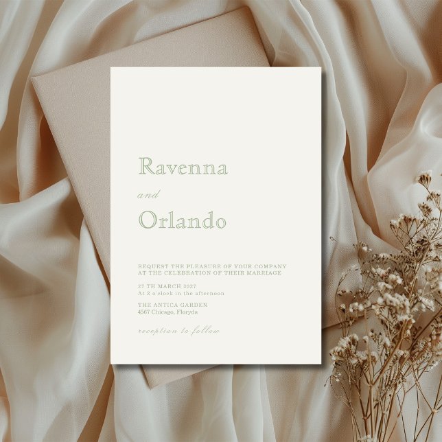 Pearl Sage Green Minimalist Simple Modern Wedding Invitation (Creator Uploaded)