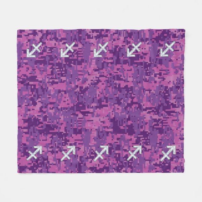 Pearl Sagittarius Zodiac Sign Fuchsia Digital Camo Fleece Blanket (Front (Horizontal))