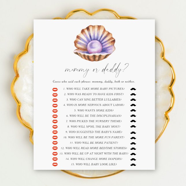 Pearl shell- mummy or daddy baby shower game (Creator Uploaded)