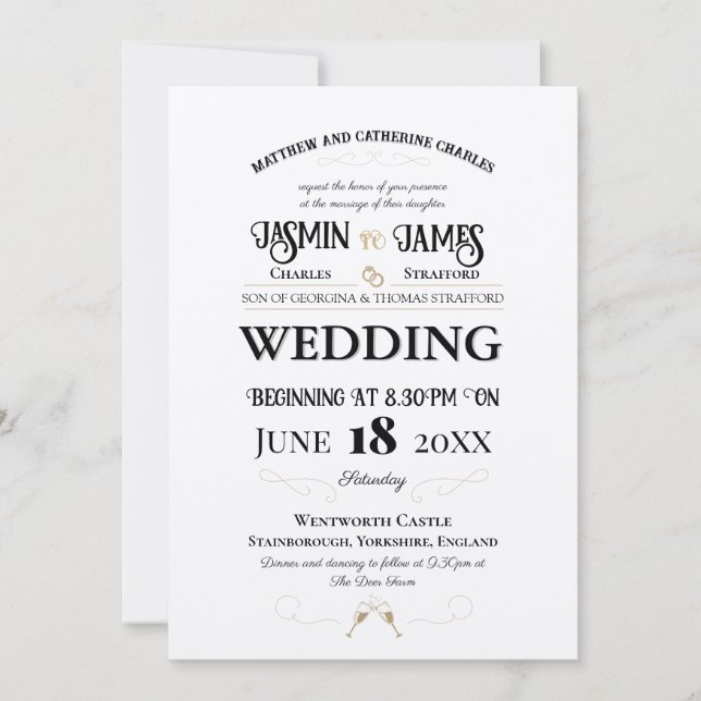 Pearl Shimmer Heritage Font Wedding Invitation (Front)