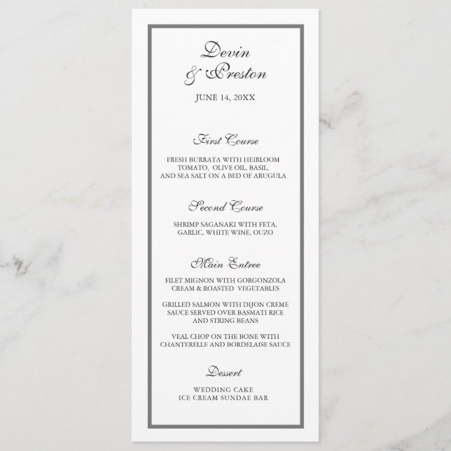 Pearl Shimmer Wedding Menu (Front)