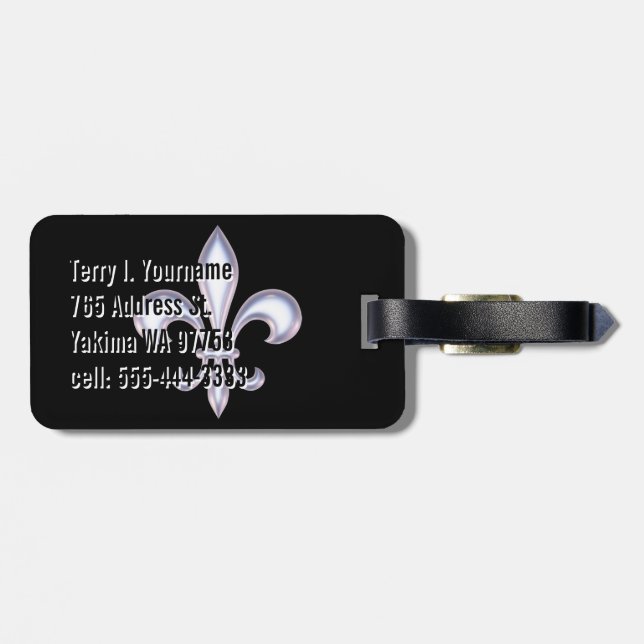 Pearl Style Fleur de Lis Luggage Tag (Back Horizontal)
