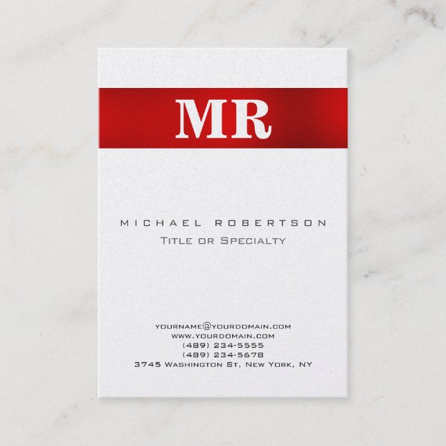 Pearl Stylish Monogram Red White Business Card (Front)