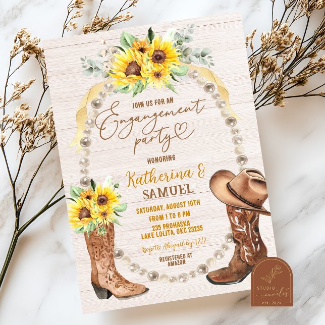 Pearl Sunflower Boots Engagement Party Invitation (Creator Uploaded)