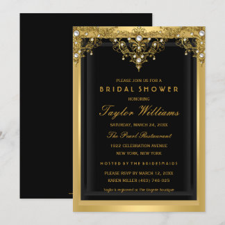 Pearl Vintage Glamour Gold Bridal Shower Invitation