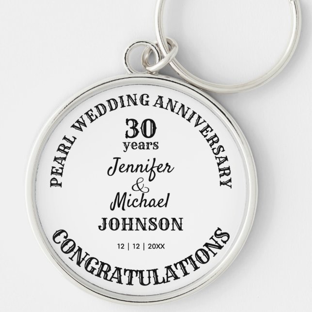 Pearl Wedding 30 Years Anniversary Commemorative Key Ring (Front)