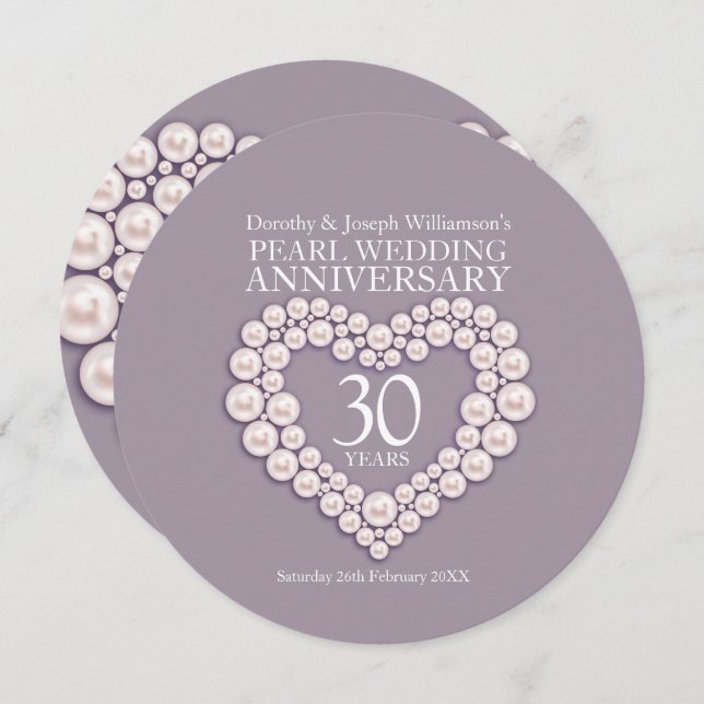Pearl wedding anniversary 30 years party invites (Front/Back)