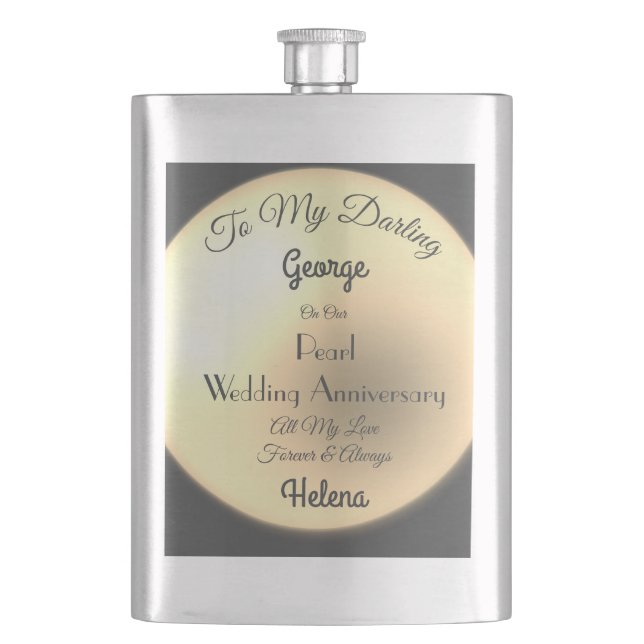 Pearl Wedding Anniversary Classic Flask. Hip Flask (Front)