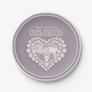 Pearl wedding anniversary photo heart paper plate