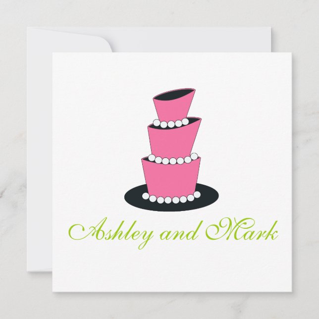 Pearl Wedding Cake Invitations Pink Green (Front)