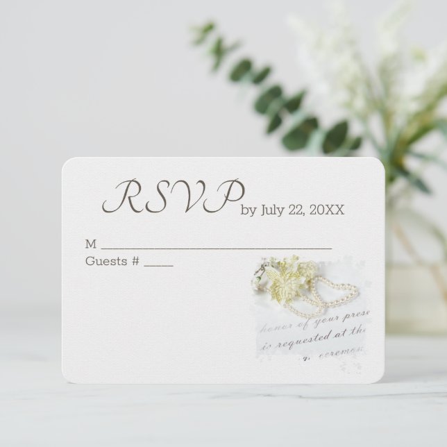 Pearl Wedding Heart RSVP Wedding Card (Standing Front)