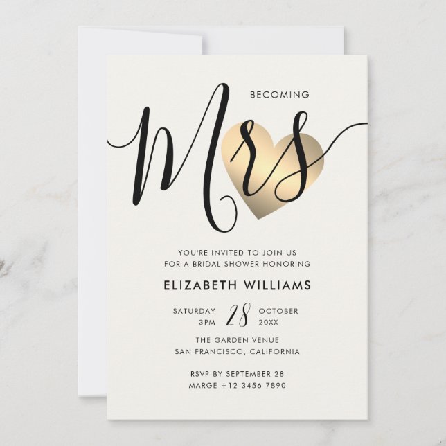 Pearl White Becoming Mrs Modern Bridal Shower Invitation (Front)