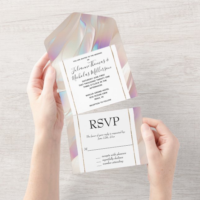 Pearl White Blue Purple Abstract All In One Invitation (Tearaway)