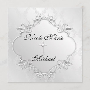 PEARL WHITE  Damask  Invitations Elegant Design