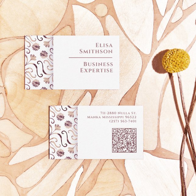   Pearl White Floral Damask Elegant Purple Pattern Business Card (Creator Uploaded)