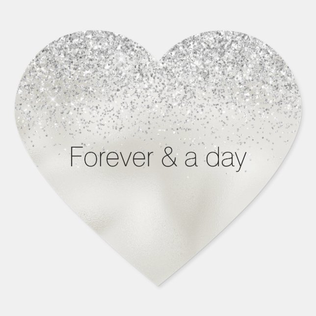 Pearl White Luxe Silver Glitter Heart Sticker (Front)