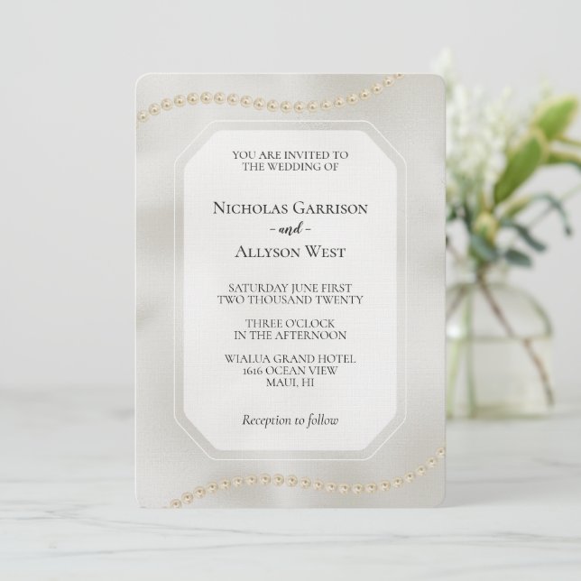 Pearl White Luxe Wedding Invitation (Standing Front)