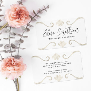 Pearl White Silver Floral Elegant Luxury Feminine Business Card