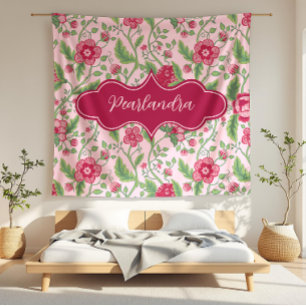 Pearlandra Pink Art Nouveau Floral Vine Fleece Blanket