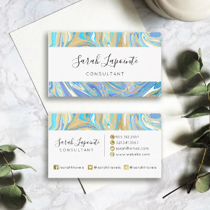 Pearlescent Aqua & Gold Liquid Marble Business Card