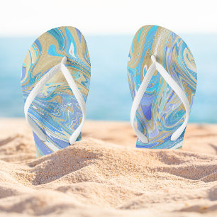 Pearlescent Aqua & Gold Liquid Marble Jandals