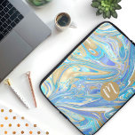 Pearlescent Aqua & Gold Liquid Marble & Monogram Laptop Sleeve<br><div class="desc">An elegant and modern design of faux shiny gold, blue and shades of aqua all swirled together into a liquid marble / paint pour effect. This artwork was made to give the feel of geodes & marble, or a liquid paint pour art. Personalise this laptop sleeve by adding your own...</div>