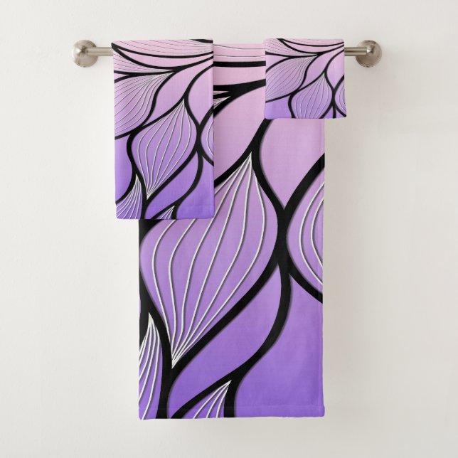 Pearlescent Purple Creative Leave Pattern  Bath Towel Set (Insitu)