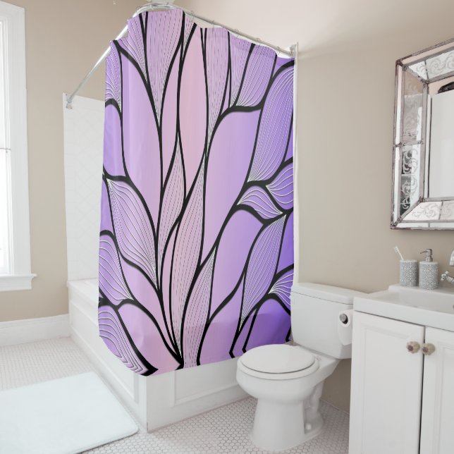 Pearlescent Purple Creative Leave Pattern  Shower Curtain (In Situ)