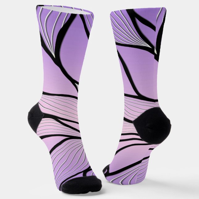 Pearlescent Purple Creative Leave Pattern  Socks (Angled)