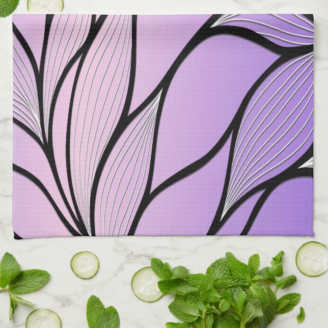 Pearlescent Purple Creative Leave Pattern  Tea Towel (Folded)