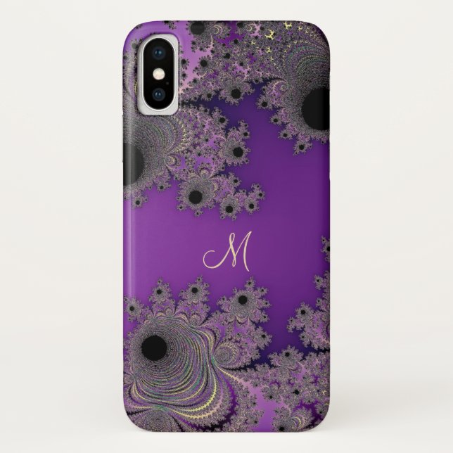 Pearlescent Purple Fractal Monogram iPhone Case (Back)