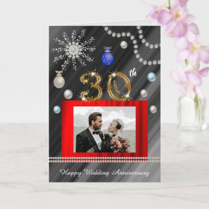 Pearls 30th Anniversary on Christmas 2 photos Card