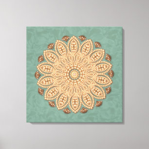 Pearls and Diamonds Mandala on Aqua Canvas Print