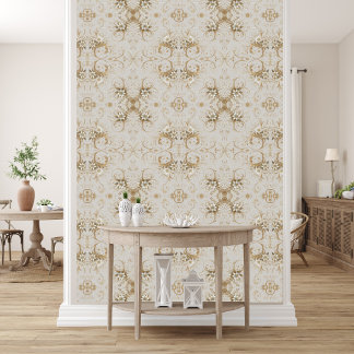 Pearls and Flowers on Gold Vine Wallpaper