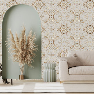 Pearls and Flowers on Gold Vine Wallpaper