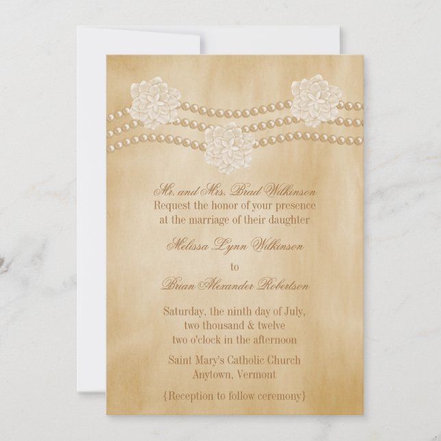 Pearls and Flowers Wedding Invitation (Front)