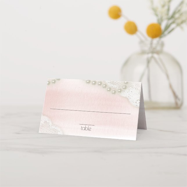 Pearls and Lace Blush Seating Card (Front)