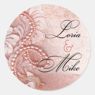 Pearls and Lace Favour   peony pink Classic Round Sticker