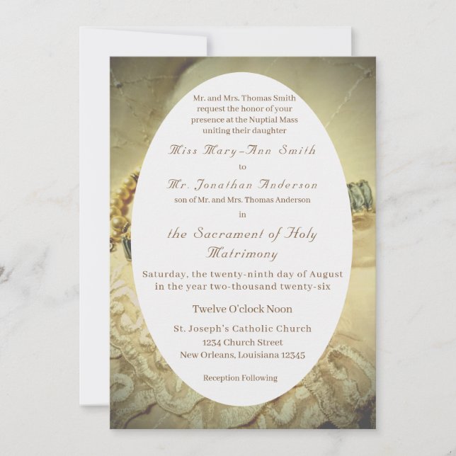 Pearls and Lace Wedding Invitation (Front)