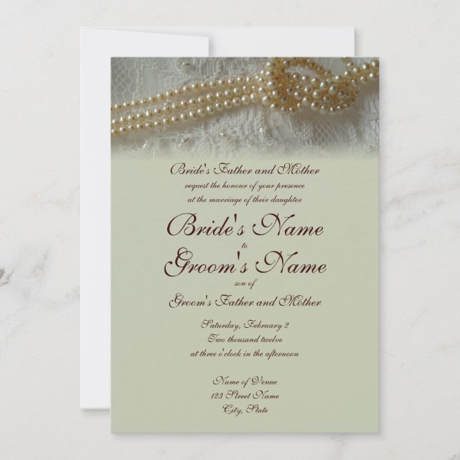 Pearls and Lace Wedding Invitation (Formal) (Front)