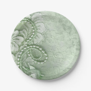 Pearls and Lace Wedding mint green Paper Plate