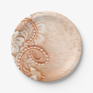 Pearls and Lace Wedding   perfect peach Paper Plate